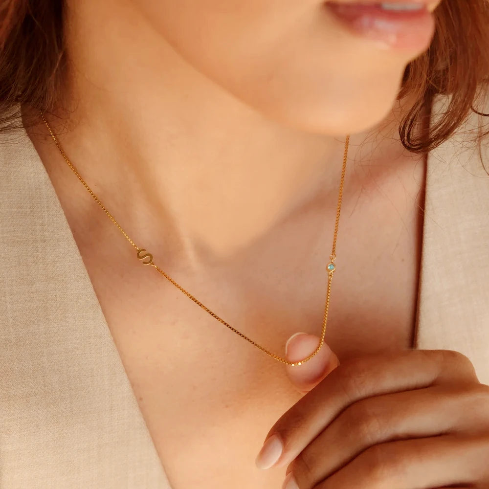 Birthstone + Initial Necklace